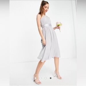 Little Misstress Bridesmiads one shoulder midi dress in gray NWT Size 12